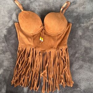 Fringe Suede Brown Women's Top 70s costume.